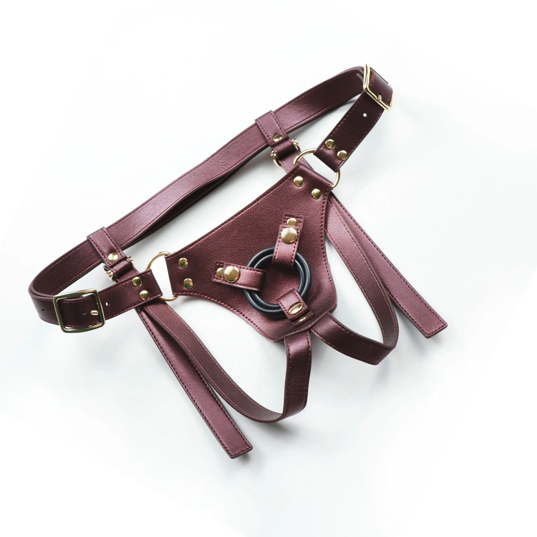 Трусики для страпона Strap-On-Me Harness Generous Aubergine, One Size, штучна шкіра, регульовані ремені, змінні кріплення для дилд