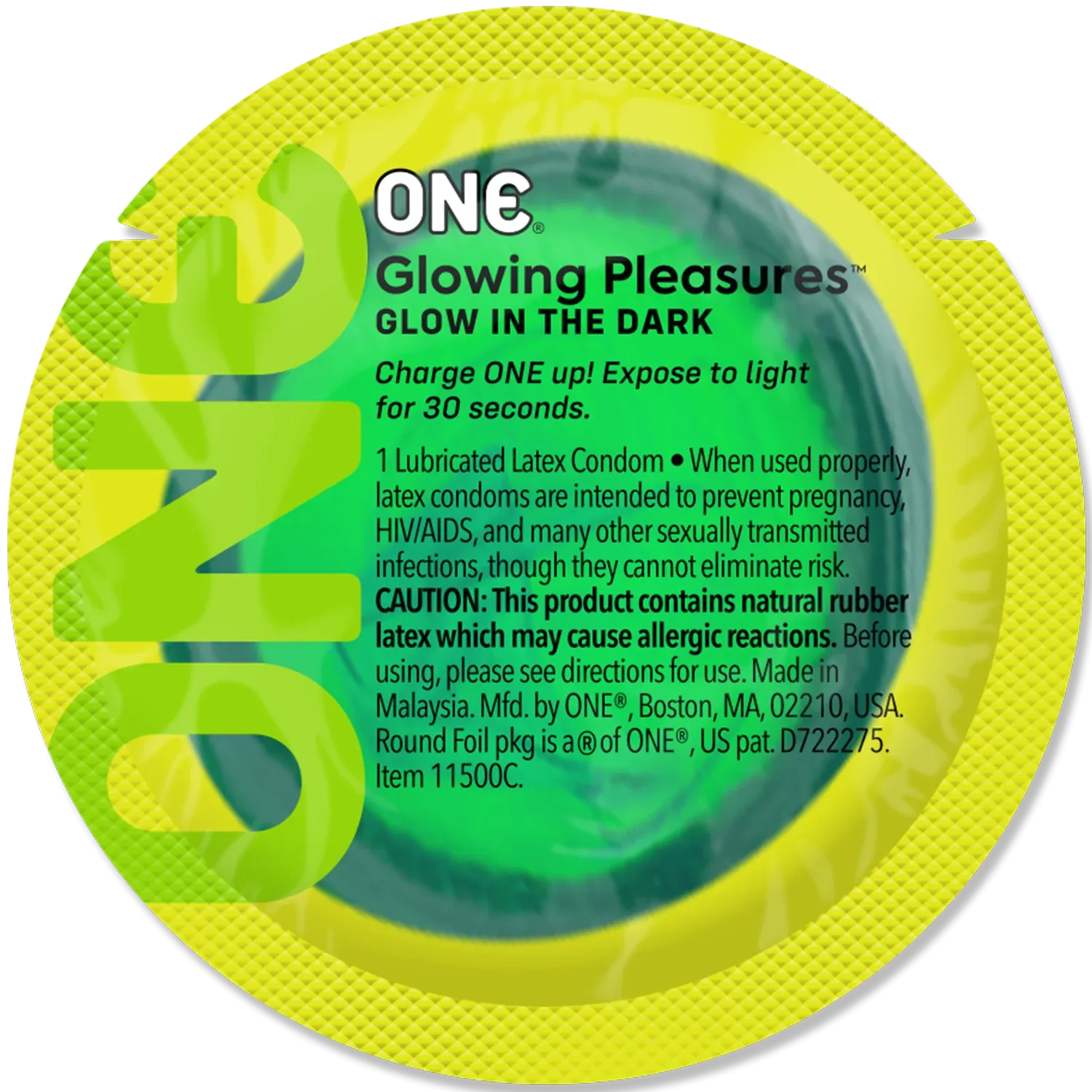 Презерватив ONE Glowing Pleasures, 1 шт, світиться в темряві, зі змазкою