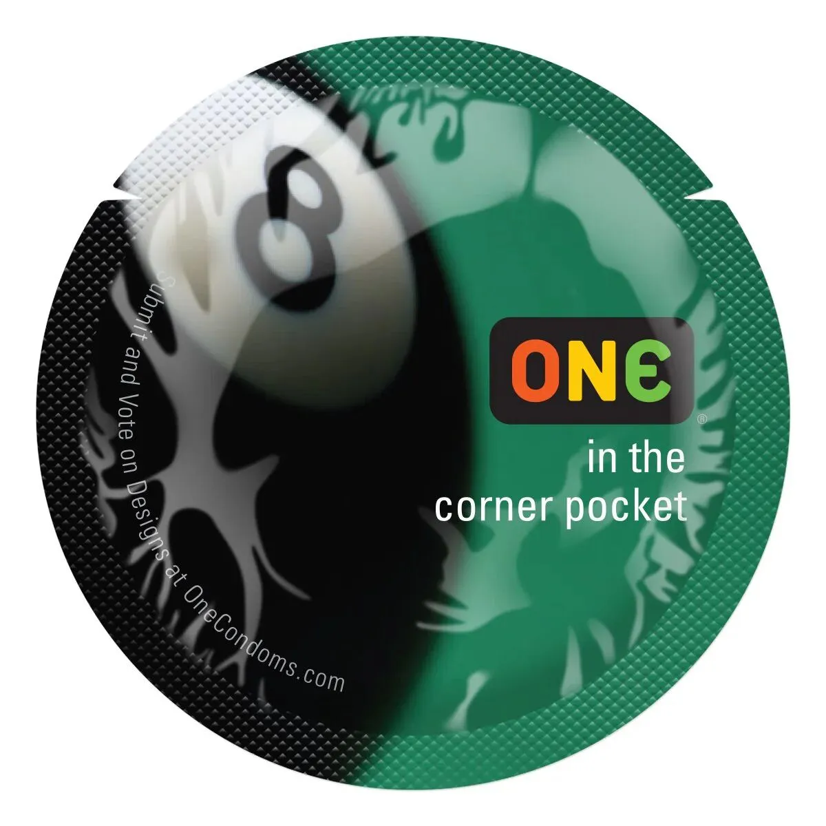 Презерватив ONE Color Sensations ONE is the corner pocket, 1 шт, чорний, гладенький, зі змазкою