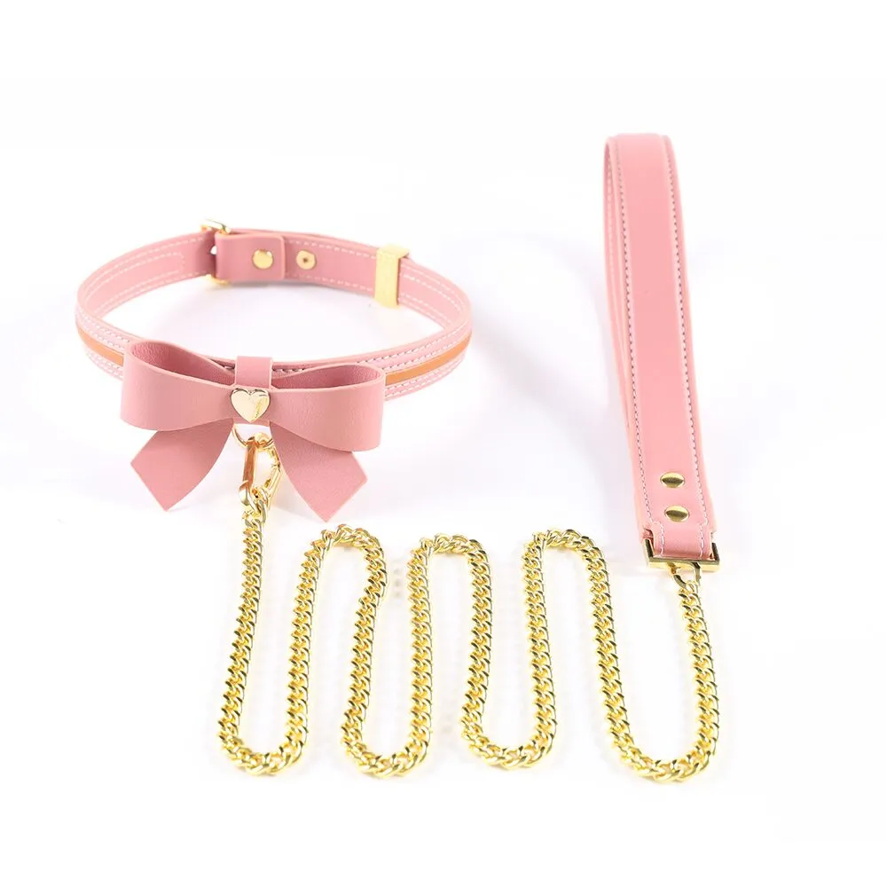 Нашийник з повідцем LOCKINK SEVANDA Love Heart Butterfly Leather Collar Set, рожевий, з бантом
