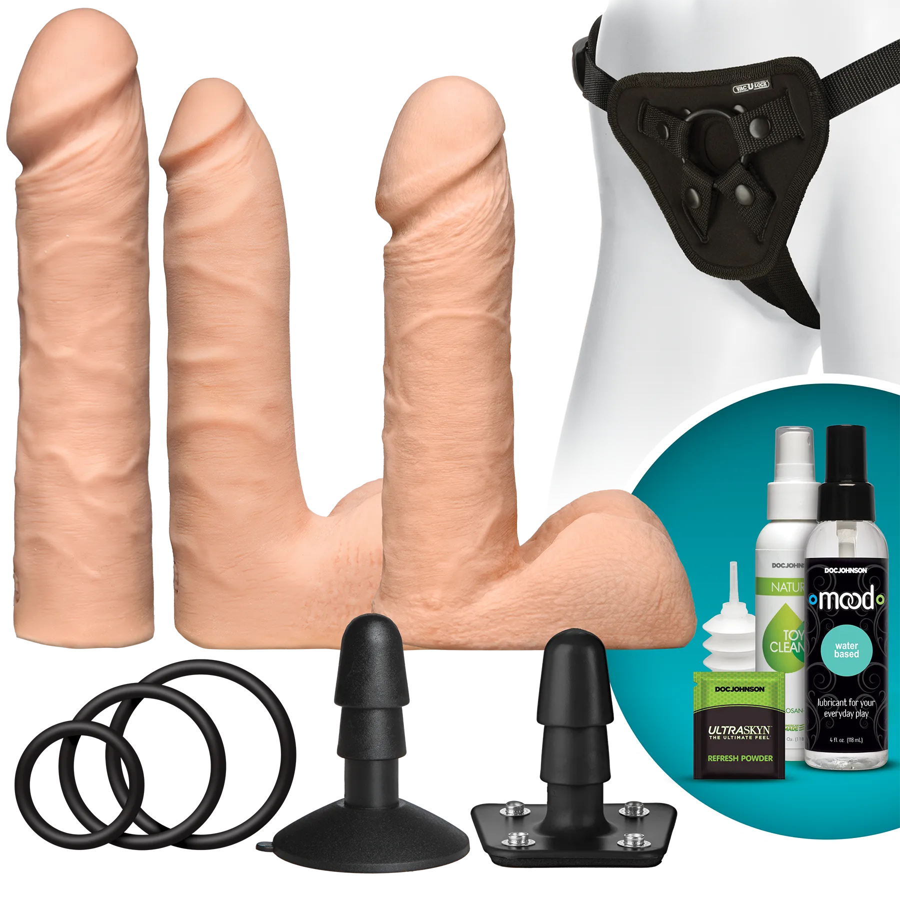 Набір для страпона Doc Johnson Vac-U-Lock Dual Density UltraSKYN Set, діаметр 3×4,5см