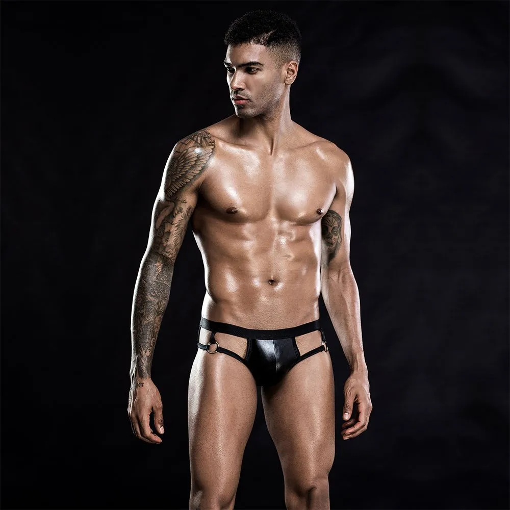 Лакові чоловічі труси з відкритою попкою, One Size Black